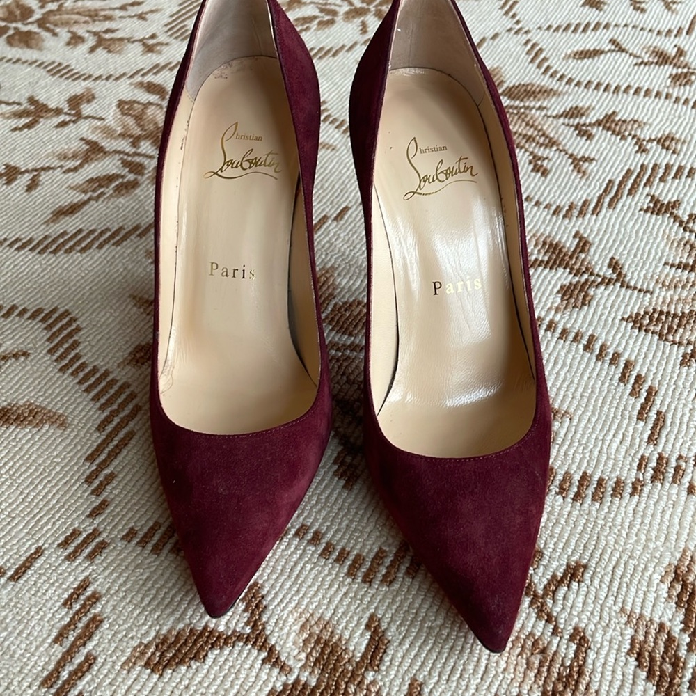 Christian Louboutin wine suede pumps